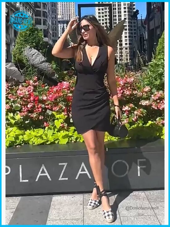 V Neck Sleeveless Faux Wrap Ruched Bodycon Cocktail Party Dress Elegant - Picture 7 of 7